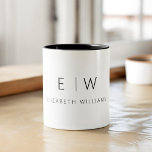 Klassisk Elegant Modern Minimalist Monogram Namn Två-Tonad Mugg<br><div class="desc">Höj din morgonrutin med vår svarta och vita, moderna, minimalistiska Monogram Namn-kaffe Mugg. Den här eleganta och snyggt mugg ger en liten contemporary elegans till din dagliga kafferritual. Den är konstruerad med kvalitet i åtanke och har en minimalistisk design i klassiskt svartvitt, skapar den som ett mångsidigt tillägg till ditt...</div>