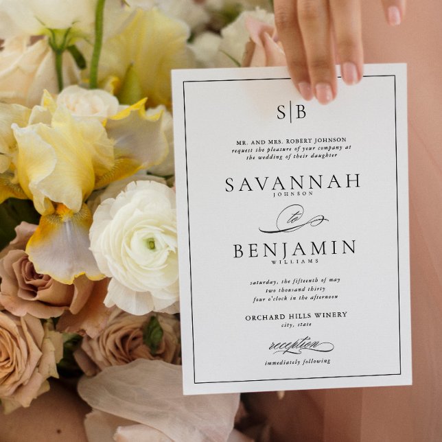 Klassisk Elegant Modern Monogram Script Bröllop Inbjudningar (Skapare uppladdad)