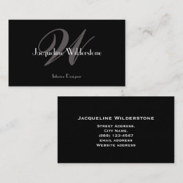 Klassisk Elegant Monogram & Namn Classy Black Visitkort