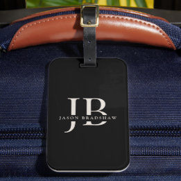 Klassisk Elegant Monogram och Namn Black Bagagebricka