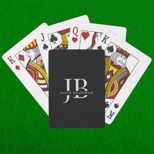 Klassisk Elegant Monogram och Namn Black Casinokort