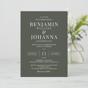 Klassisk Elegant Oliv grönt Bröllop Inbjudningar