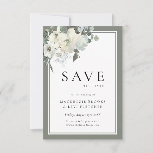 Klassisk Elegant Olive Watercolor-Blommigt Spara Datumet (Framsida)