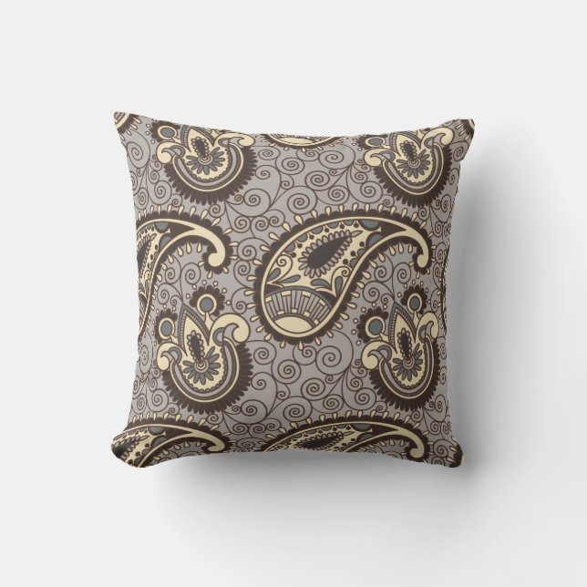 Klassisk Elegant Paisley | Storm och Cream Kudde (Framsida)
