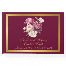 Klassisk, Elegant Peony Memorial Funeral Guestbook