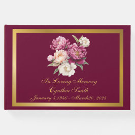 Klassisk, Elegant Peony Memorial Funeral Guestbook Gästböcker