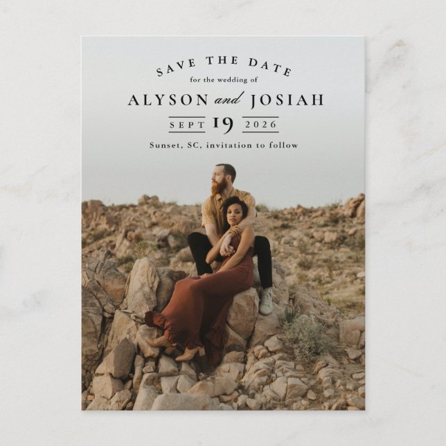 Klassisk Elegant Photo Bröllop spara datum Meddelande Vykort (Framsida)