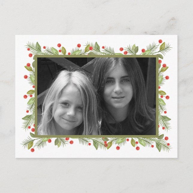 Klassisk Elegant Pinecone Holly Greenery 1 Photo Helg Vykort (Framsida)