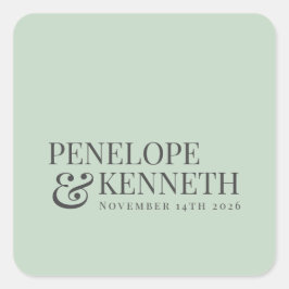 Klassisk Elegant Pistachio Personligt bröllp Namn Fyrkantigt Klistermärke