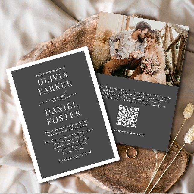 Klassisk Elegant QR-kod Fotominimalistisk Bröllop Inbjudningar (Skapare uppladdad)