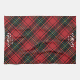 Klassisk Elegant Red Tartan God jul-skript Kökshandduk
