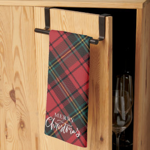 Klassisk Elegant Red Tartan God jul-skript Kökshandduk