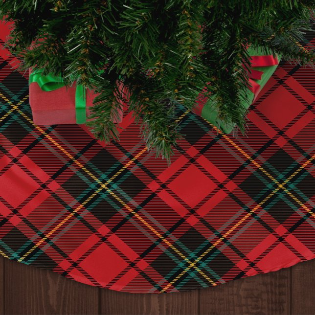 Klassisk Elegant Red Tartan-Helgdag Julgransmatta Borstad Polyester (Skapare uppladdad)