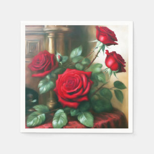 Klassisk Elegant Röd ros Art Pappersservett