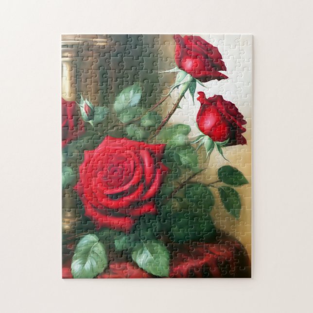 Klassisk Elegant Röd ros Art Pussel (Vertikal)