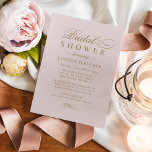 Klassisk Elegant Rosa Guld Bröllop Möhippa Inbjudningar<br><div class="desc">Formell ljus rosa och antikisk utformning av guld bröllop inbjudningskort för möhippan har en vacker typografi som kombinerar ett traditionellt blomstrande kalligrafiskt skript med klassisk blockering. Innehåller en dekorativ dekorativ dekorativ dekorativ dekorativ dekorativ rulla. Anpassningsbarna kan vara fullt personlig för bridens speciella dag. Var snäll och se till att vår...</div>