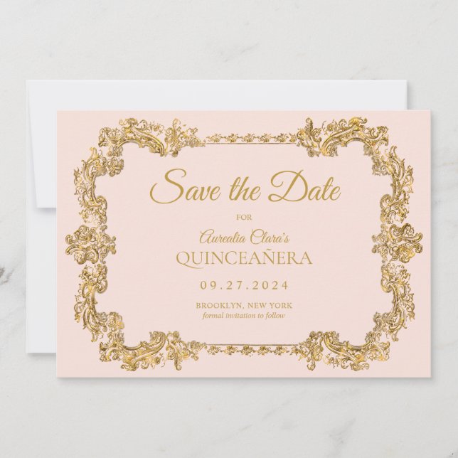Klassisk Elegant  Rosa Guld Ram Quinceanera Meddelande (Framsida)