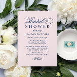 Klassisk Elegant Rosa Navy Bröllop Möhippa Inbjudningar<br><div class="desc">Formellt ljust rosa och marint blått sommarformat i bröllop inbjudningskort för möhippan har en vacker typografi som kombinerar ett traditionellt blomstrande kalligrafiskt skript med klassiskt blocktecken. Innehåller en dekorativ dekorativ dekorativ dekorativ dekorativ dekorativ rulla. Anpassningsbarna kan vara fullt personlig för den speciella händelsen för bruden. Var snäll och handla vår...</div>