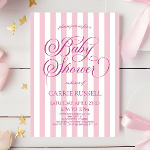 Klassisk Elegant Rosa Randig Flick Bebis Shower Inbjudningar