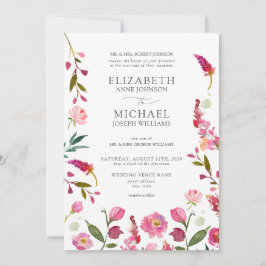 Klassisk Elegant Rosa Watercolor Flowers Bröllop Inbjudningar