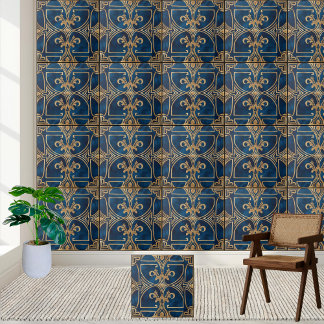 Klassisk Elegant Royal Blue och Guld Grekiska plat Kakelplatta
