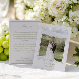 Klassisk Elegant Sage Grönt & Beige Bröllop Photo Tack Kort