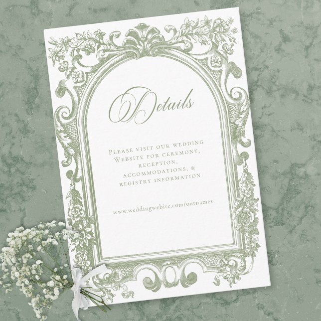 Klassisk Elegant Salvia Bågformad Blommig Ram Bröl Tilläggskort (Classic Elegant Sage Arch Floral Frame Wedding Enclosure Card)