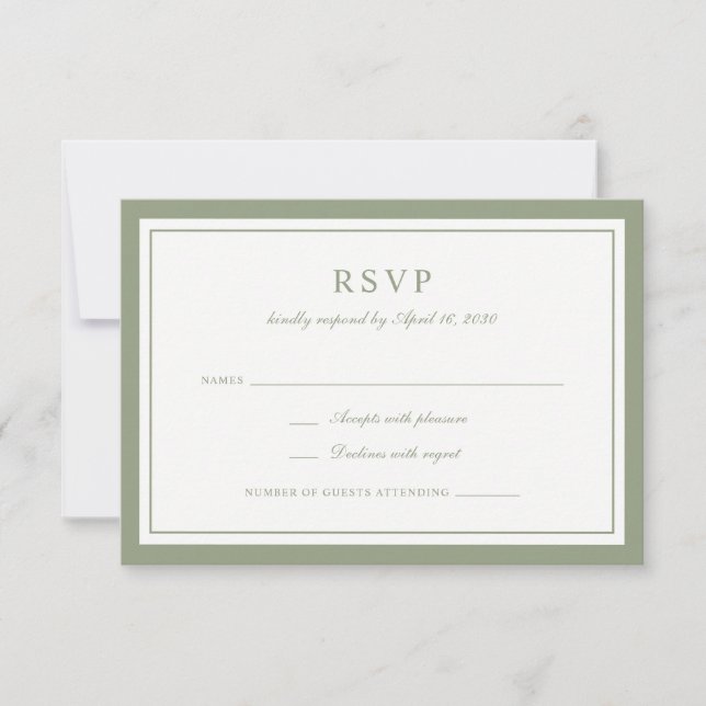 Klassisk Elegant Salvia Grön Ram Bröllop RSVP Inbjudningar (Framsida)