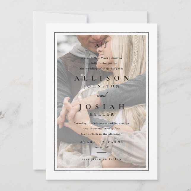 Klassisk Elegant Silver Bröllopsfotografi Inbjudningar (Framsida)