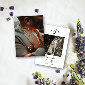 Klassisk Elegant Skript Monogram Tvåsidig Foto Spara Datumet