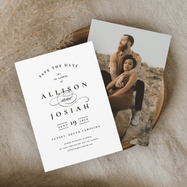 Klassisk Elegant Svart och Vit Bröllop Spara Datumet (Skapare uppladdad)