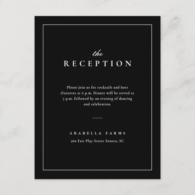 Klassisk Elegant Svart och Vit Bröllopsmottagning Tilläggskort (Framsida)