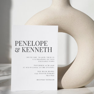 Klassisk Elegant, svart och vit typografi, Bröllop Inbjudningar