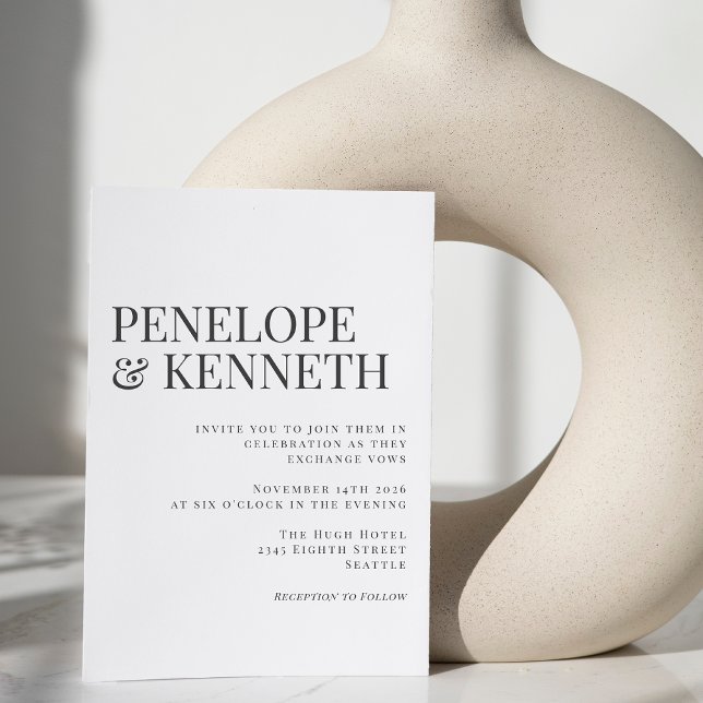 Klassisk Elegant, svart och vit typografi, Bröllop Inbjudningar (Skapare uppladdad)