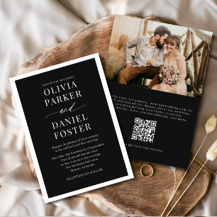 Klassisk Elegant, svart QR-kodfoto Bröllop Inbjudningar