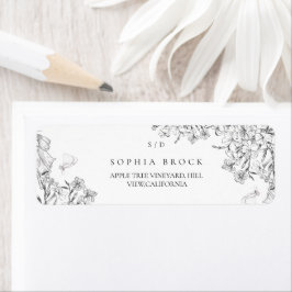 Klassisk Elegant Svart Vit Blommig Bröllop Returadress Etikett