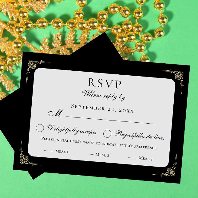 Klassisk Elegant Svart Vitt Beige Middag Val RSVP OSA Kort (Skapare uppladdad)