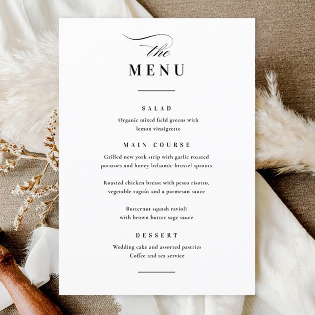 Klassisk Elegant Svarta och vita Bröllop Meny (Elegant simple black and white wedding menu.)