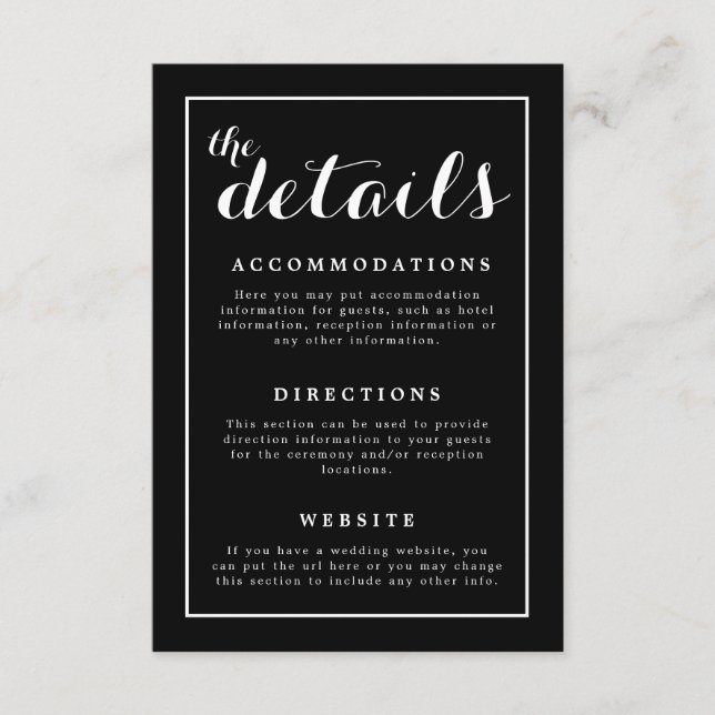 Klassisk Elegant Svartvitt Bröllop Tilläggskort (Framsida)