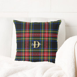 Klassisk Elegant Tartan Monogram Namn jul Kudde