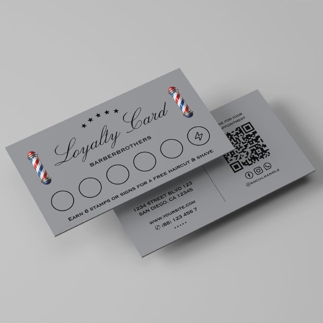 Klassisk Elegant Travel Barber Pole Grått Loyalty Visitkort (Classic Elegant Travel Barber Pole Grey Loyalty Business Card
)