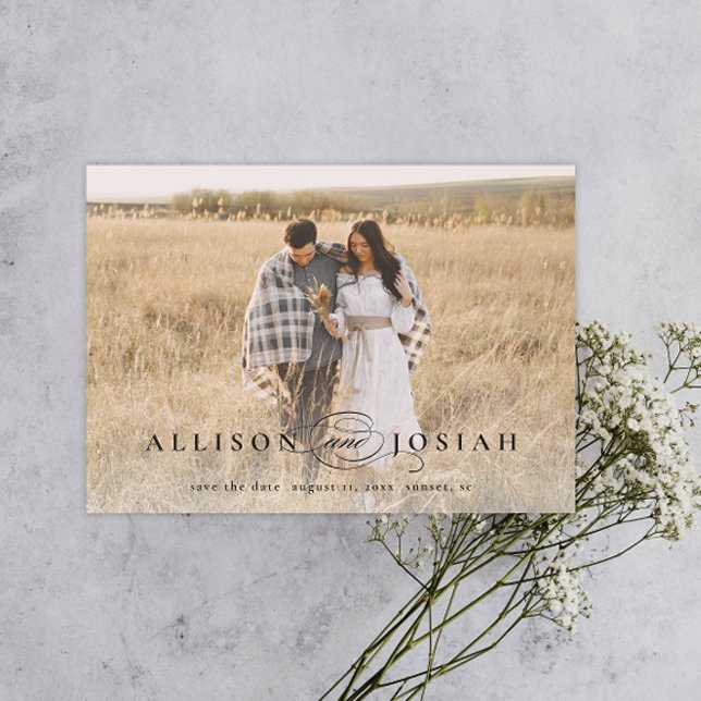 Klassisk Elegant Typografi Namn Foto Bröllop Spar Magnetisk Inbjudningskort (Skapare uppladdad)