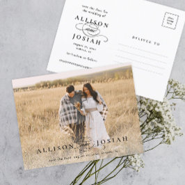 Klassisk Elegant Typografi Namn Foto Bröllop Spar Meddelande Vykort
