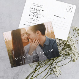 Klassisk Elegant Typografi Namn Foto Bröllop Spara Meddelande Vykort