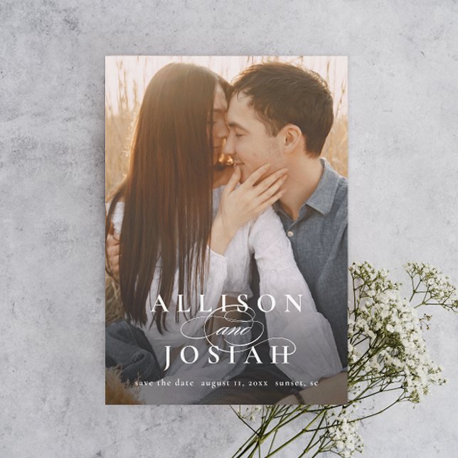 Klassisk Elegant Typografi Namn Photo Bröllop Spara Datumet (Skapare uppladdad)