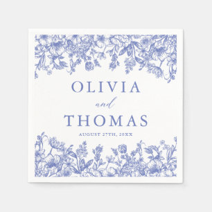 Klassisk Elegant Viktorian Blue Blommigt Bröllop Pappersservett
