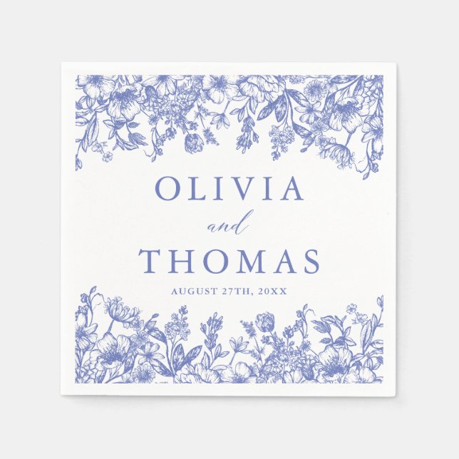 Klassisk Elegant Viktorian Blue Blommigt Bröllop Pappersservett (Framsidan)