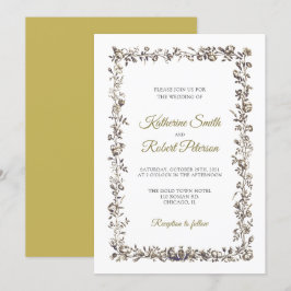 Klassisk Elegant Vintage Flowers Ram Bröllop Inbjudningar