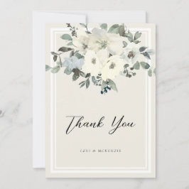 Klassisk Elegant Vintage Krämfärgad Blommig Bröllo Tack Kort