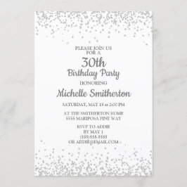 Klassisk Elegant Vit Silverglitter 30-årsdag Inbjudningar